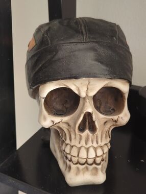 Black Leather Skull Cap W Beanie - Unbranded